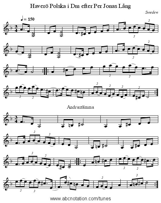 Polska i Dm efter Per Jonas Lång, Haverö - staff notation