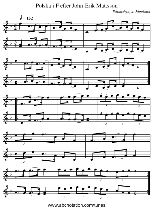 Polska i F efter John-Erik Mattsson - staff notation