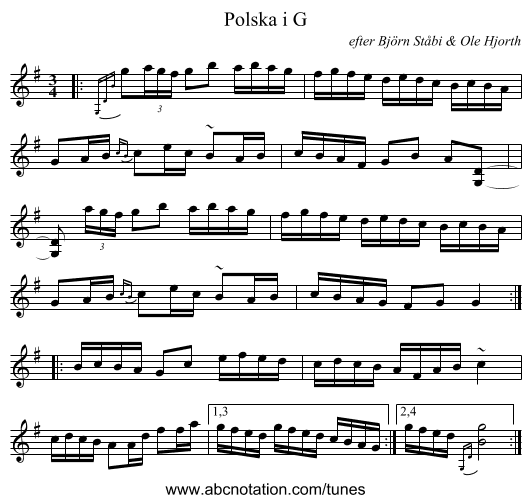 Polska i G - staff notation