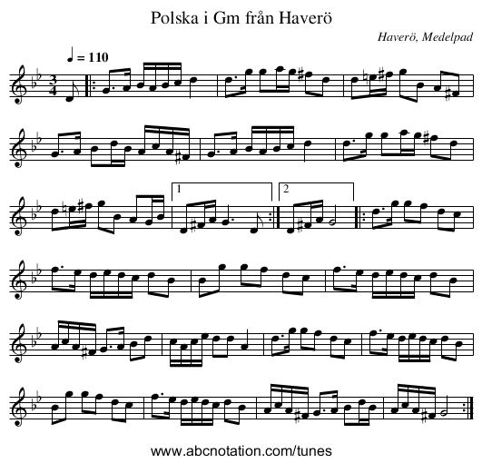 Polska i Gm från Haverö - staff notation