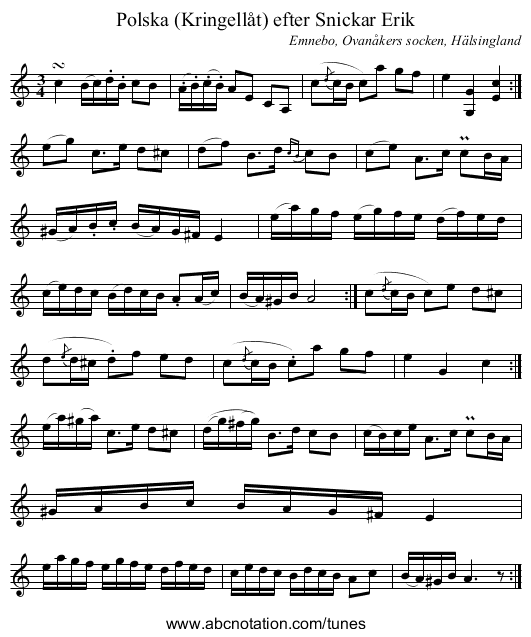 Polska (Kringellåt) efter Snickar Erik - staff notation