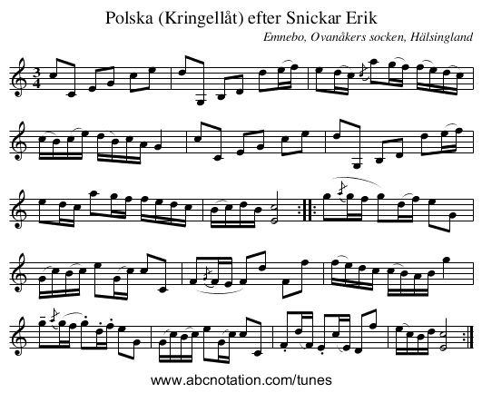 Polska (Kringellåt) efter Snickar Erik - staff notation