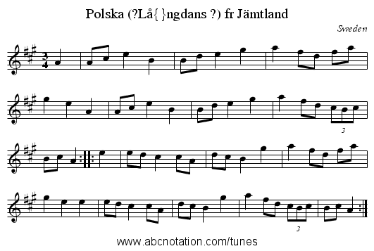 Polska (?L&aring;ngdans ?) fr J&auml;mtland - staff notation