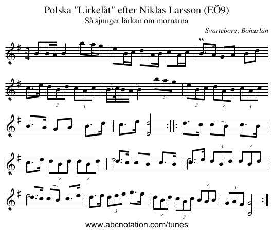 Polska Lirkelåt efter Niklas Larsson (EÖ9) - staff notation