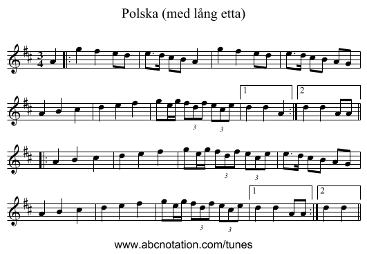 Polska (med lång etta) - staff notation