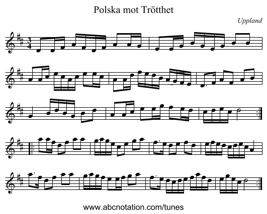 Polska mot Trötthet - staff notation