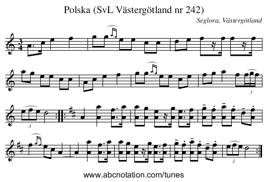 Polska (SvL Västergötland nr 242) - staff notation