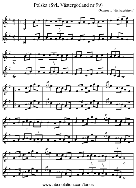 Polska (SvL Västergötland nr 99) - staff notation