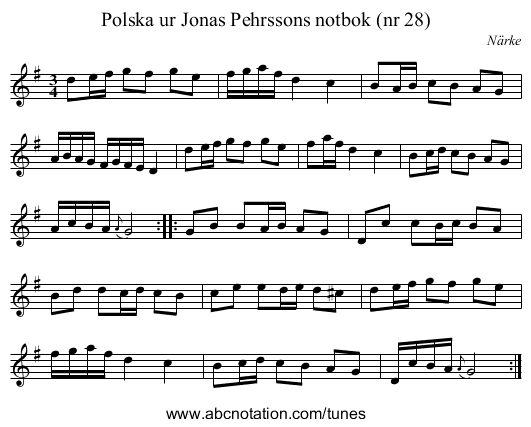 Polska ur Jonas Pehrssons notbok (nr 28) - staff notation