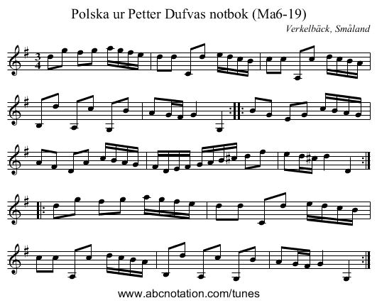 Polska ur Petter Dufvas notbok (Ma6-19) - staff notation