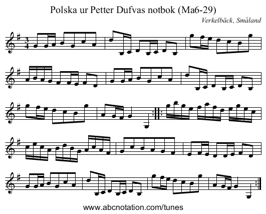 Polska ur Petter Dufvas notbok (Ma6-29) - staff notation