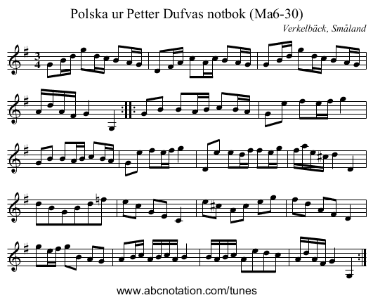 Polska ur Petter Dufvas notbok (Ma6-30) - staff notation