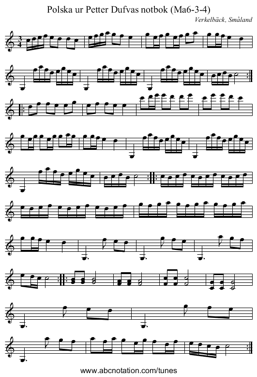 Polska ur Petter Dufvas notbok (Ma6-3-4) - staff notation