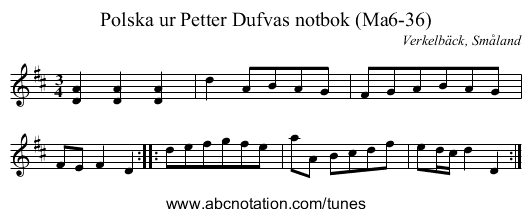 Polska ur Petter Dufvas notbok (Ma6-36) - staff notation