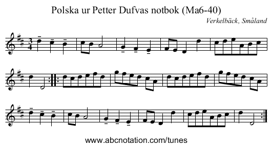 Polska ur Petter Dufvas notbok (Ma6-40) - staff notation