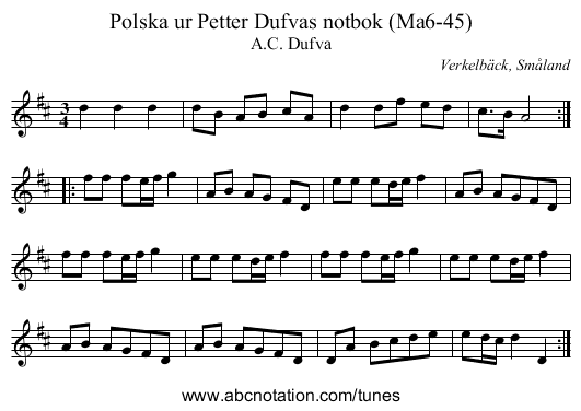 Polska ur Petter Dufvas notbok (Ma6-45) - staff notation