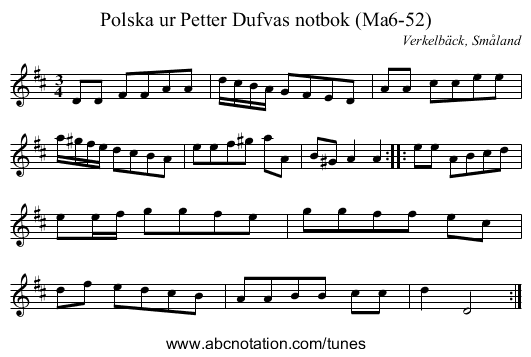 Polska ur Petter Dufvas notbok (Ma6-52) - staff notation