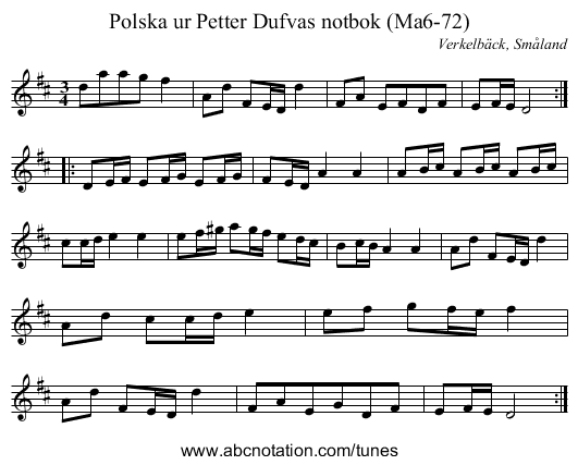 Polska ur Petter Dufvas notbok (Ma6-72) - staff notation