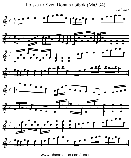 Polska ur Sven Donats notbok (Ma5 34) - staff notation