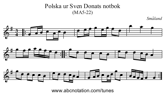 Polska ur Sven Donats notbok - staff notation