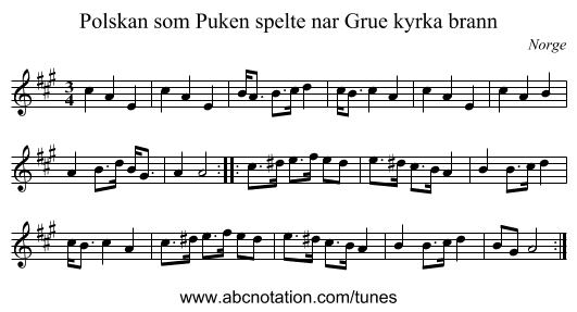 Polskan som Puken spelte nar Grue kyrka brann - staff notation