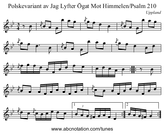 Polskevariant av Jag Lyfter Ögat Mot Himmelen/Psalm 210 - staff notation