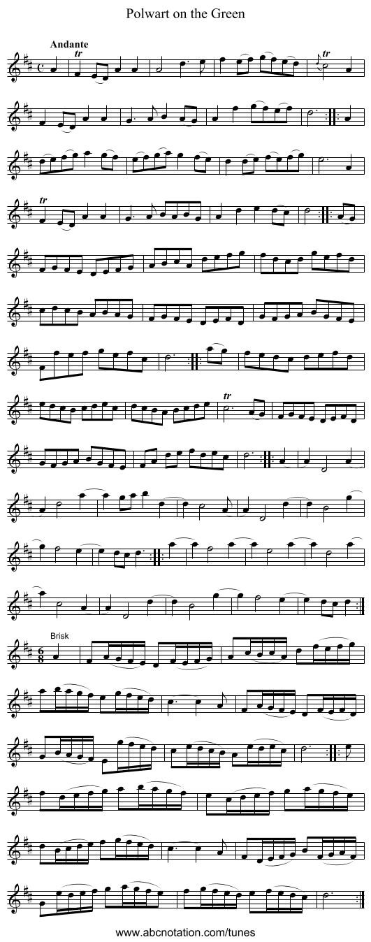 Polwart on the Green - staff notation