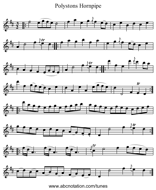 Polystons Hornpipe - staff notation