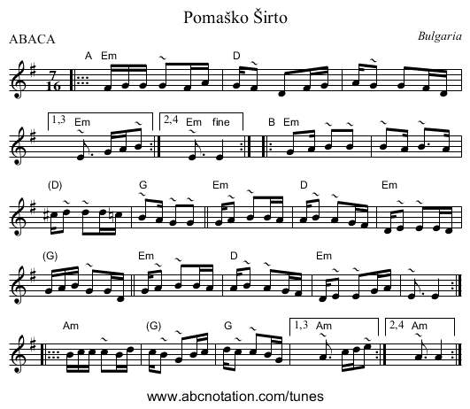 Poma&scaron;ko &Scaron;irto - staff notation