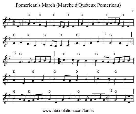Pomerleau's March (Marche &agrave; Qu&eacute;teux Pomerleau) - staff notation