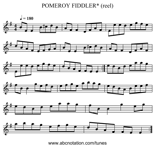 POMEROY FIDDLER* (reel) - staff notation