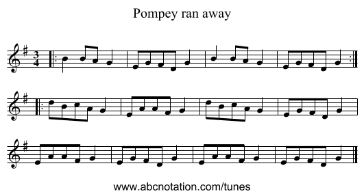 Pompey ran away - staff notation