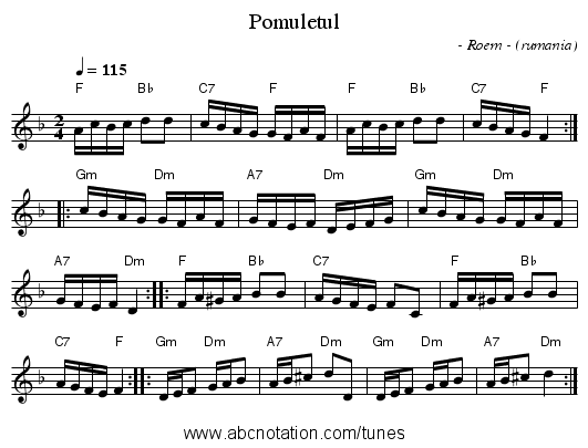 Pomuletul - staff notation
