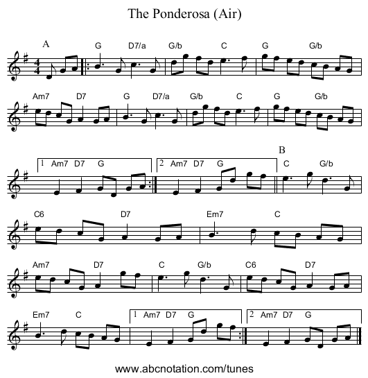 Ponderosa (Air), The - staff notation