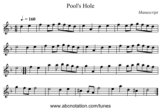 Pool's Hole - staff notation