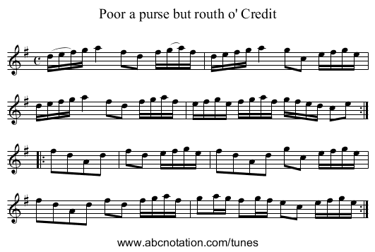 Poor a purse but routh o' Credit - staff notation