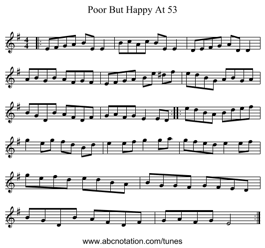 Poor But Happy At 53 - staff notation