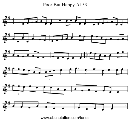 Poor But Happy At 53 - staff notation