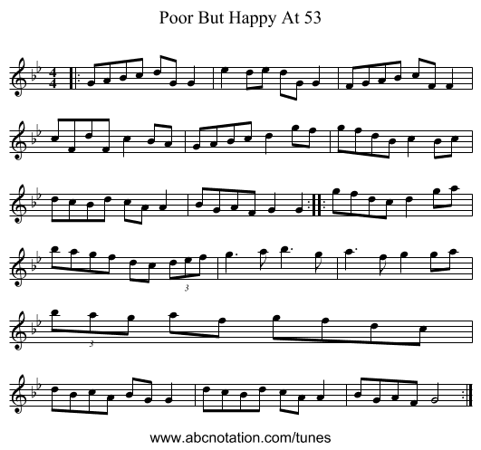 Poor But Happy At 53 - staff notation
