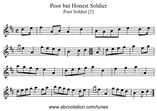 Poor but Honest Soldier - staff notation