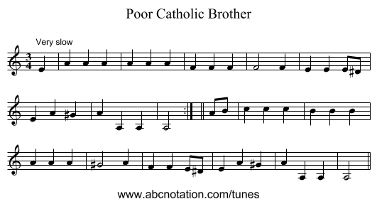 Poor Catholic Brother - staff notation