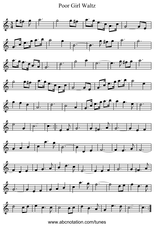 Poor Girl Waltz - staff notation