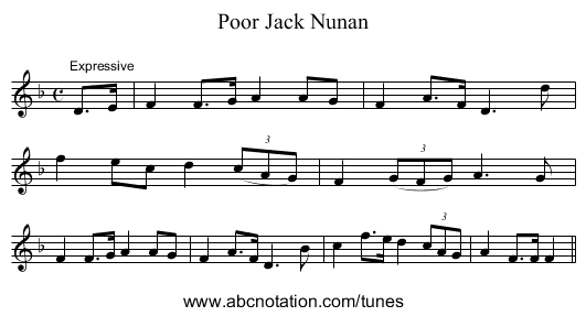 Poor Jack Nunan - staff notation