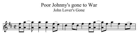 Poor Johnny's gone to War - staff notation