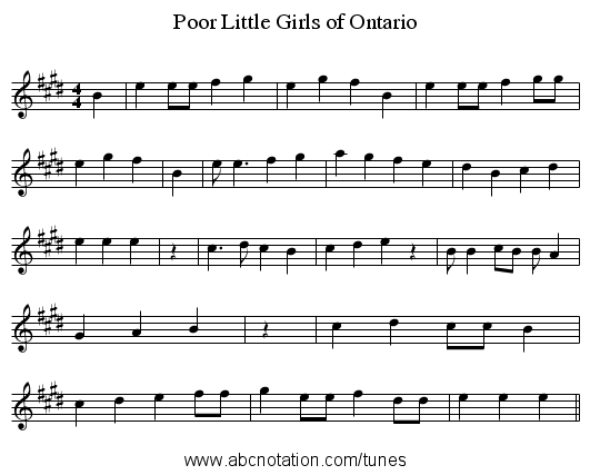 Poor Little Girls of Ontario - staff notation