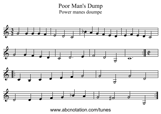 Poor Man's Dump - staff notation