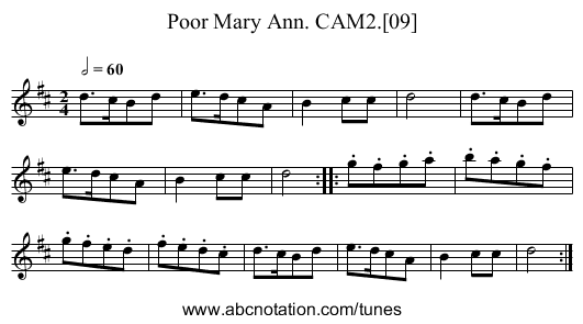 Poor Mary Ann. CAM2.[09] - staff notation