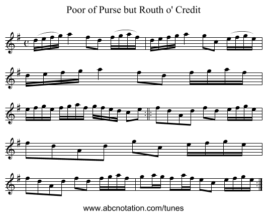 Poor of Purse but Routh o' Credit - staff notation
