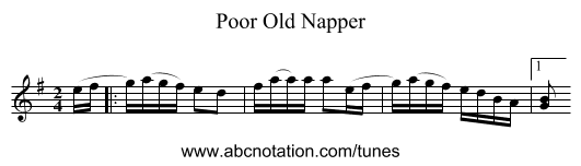 Poor Old Napper - staff notation
