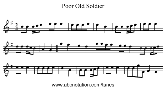 Poor Old Soldier - staff notation